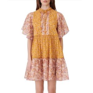 Maje Rissolette Floral Cotton Babydoll Dress